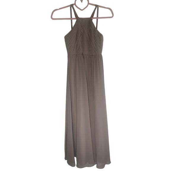 Azazie Women's Bridesmaid Dress Size 18 Chiffon Halter Maxi Gown in Blush Pink - Picture 3 of 11